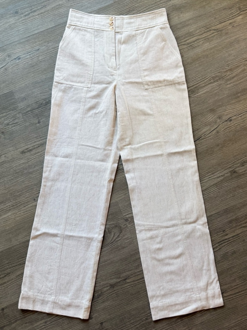 Express Linen Blend High Waisted Pants Cream Straight Leg Size M 6 8